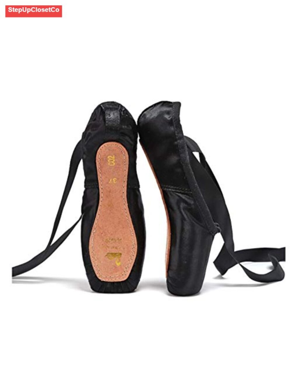 Satin Ballet Pointe Shoes with Toe Pads Ribbon, Leather Sole